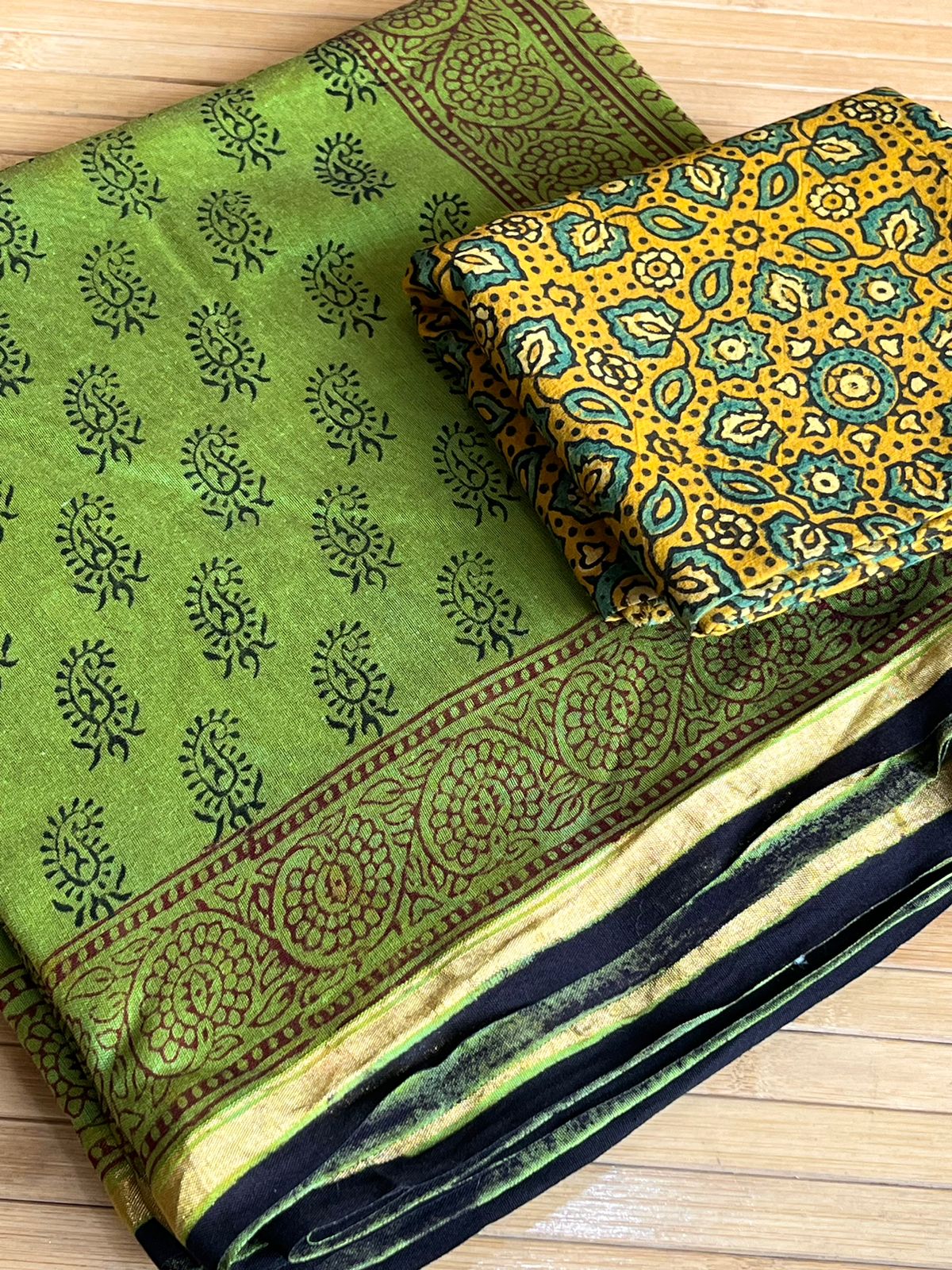 Chanderi Silk Cotton Saree with Traditional Bagh Hand Block Print - Green