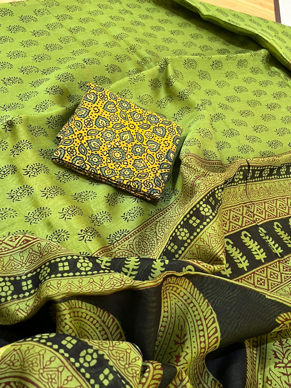 Chanderi Silk Cotton Saree with Traditional Bagh Hand Block Print - Green