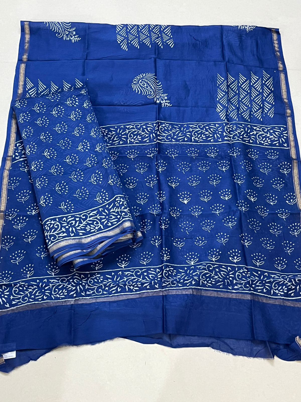 Chanderi 3 piece Dabu Handblock Print Suit - Blue