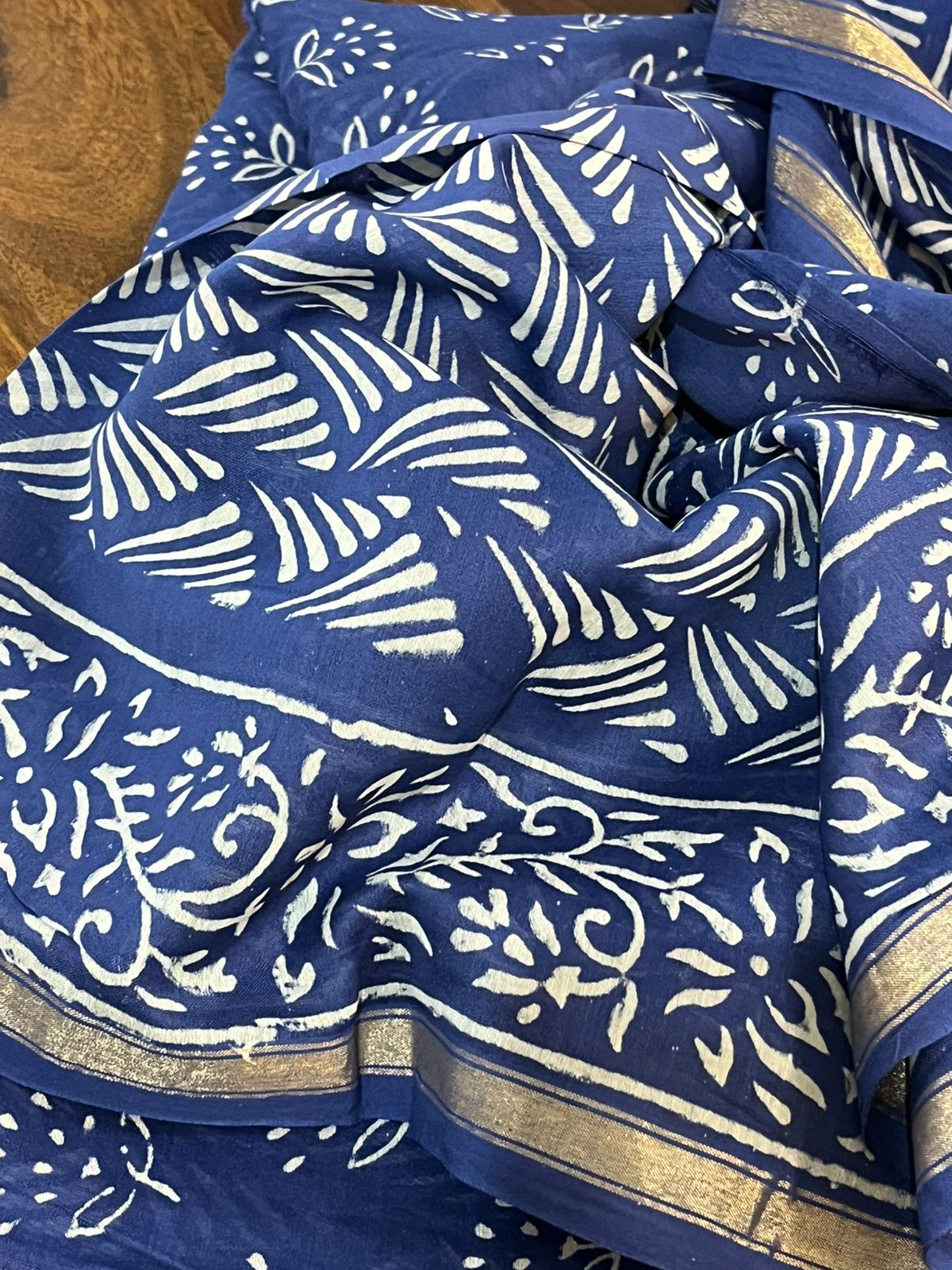 Chanderi 3 piece Dabu Handblock Print Suit - Blue