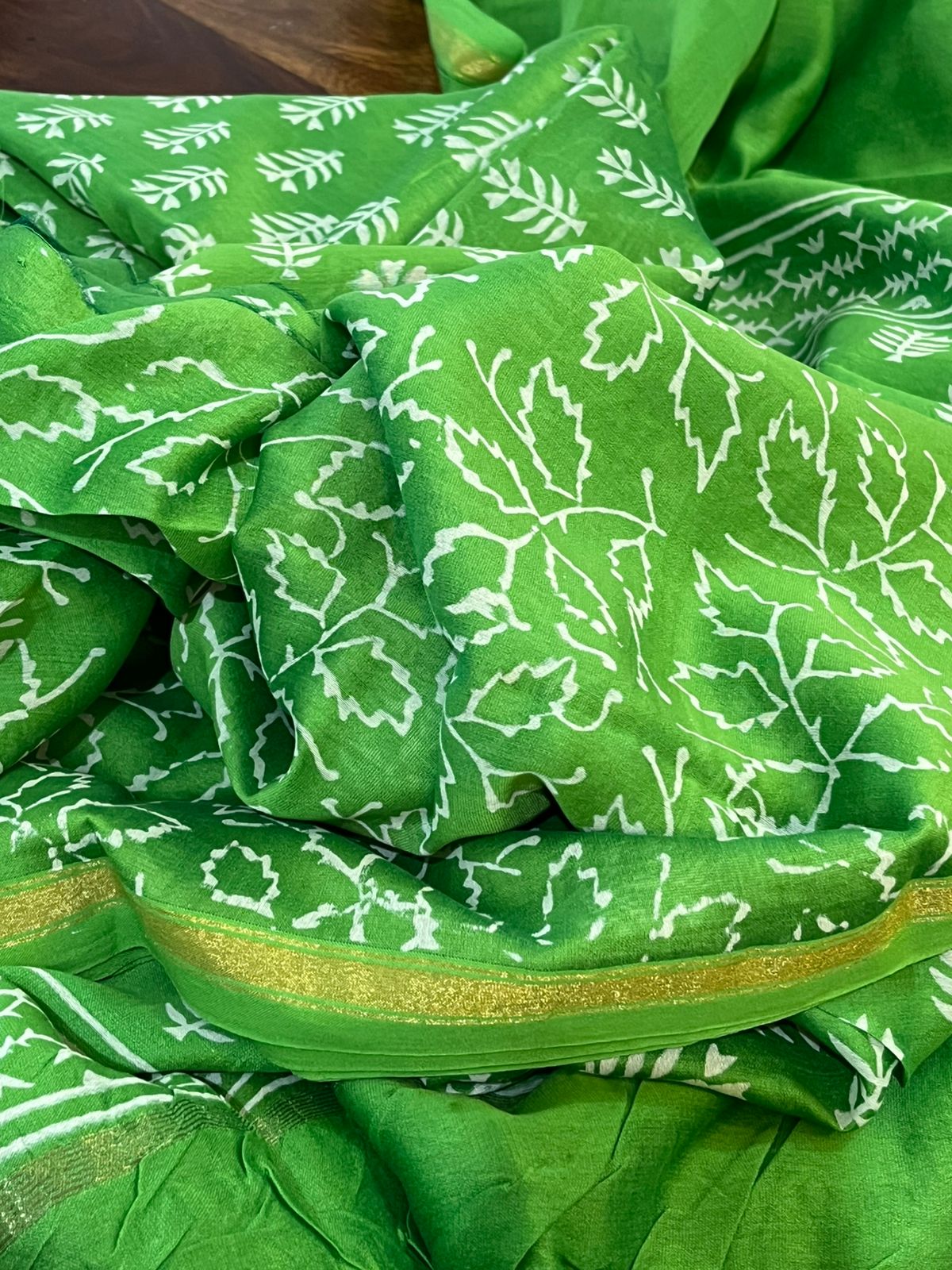 Chanderi 3 piece Dabu Handblock Print Suit - Green
