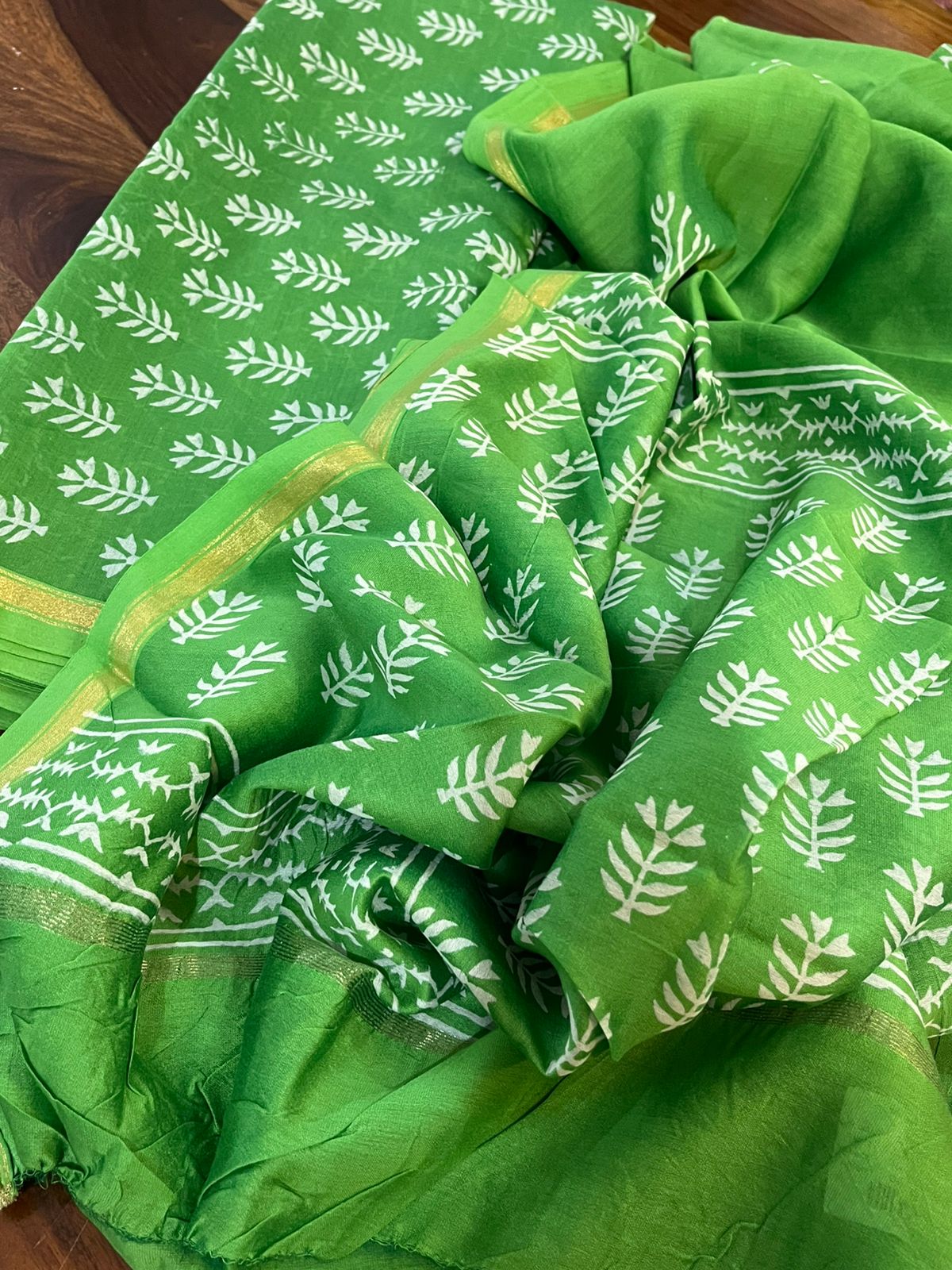 Chanderi 3 piece Dabu Handblock Print Suit - Green