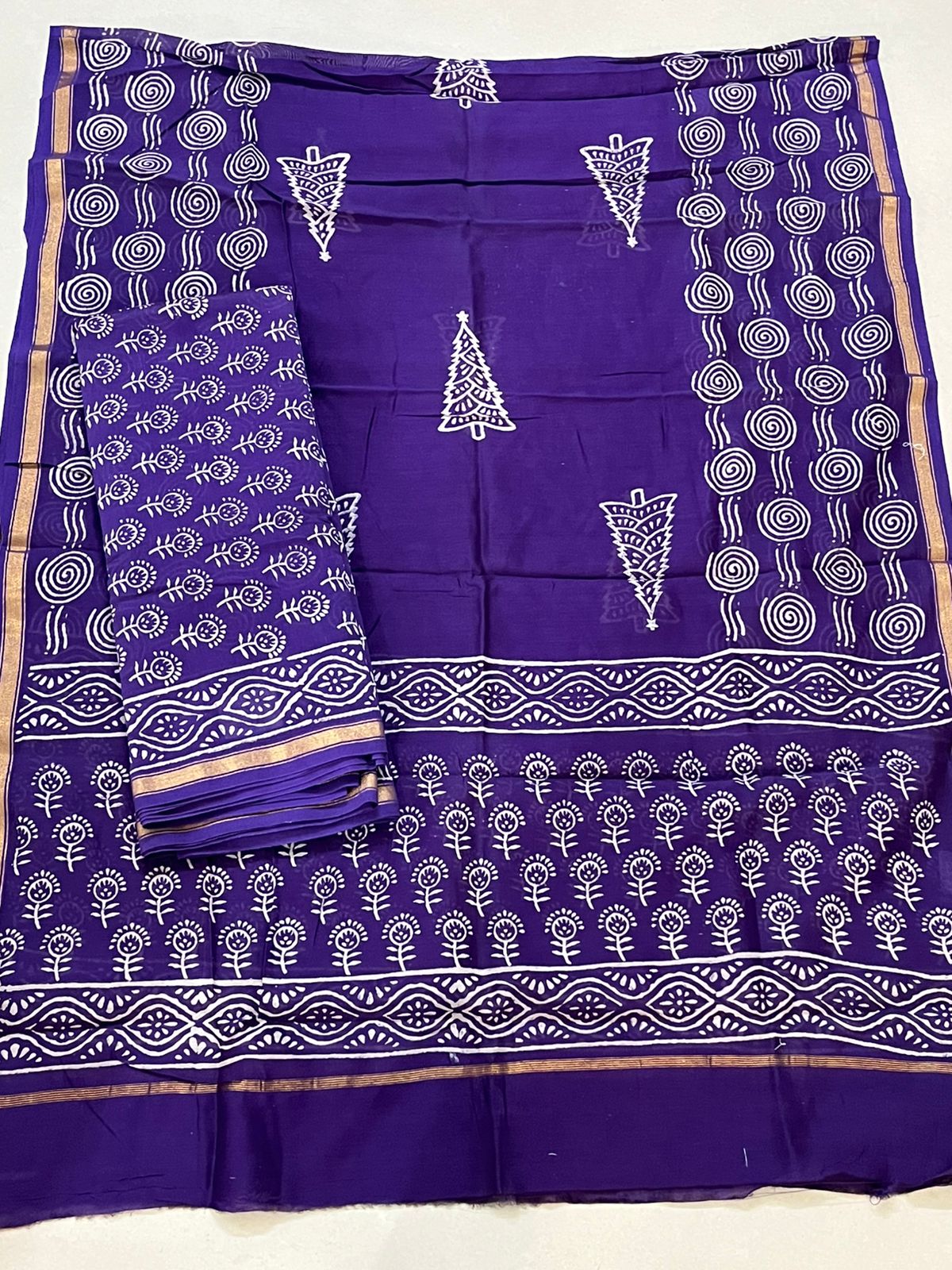Chanderi 3 piece Dabu Handblock Print Suit - Purple
