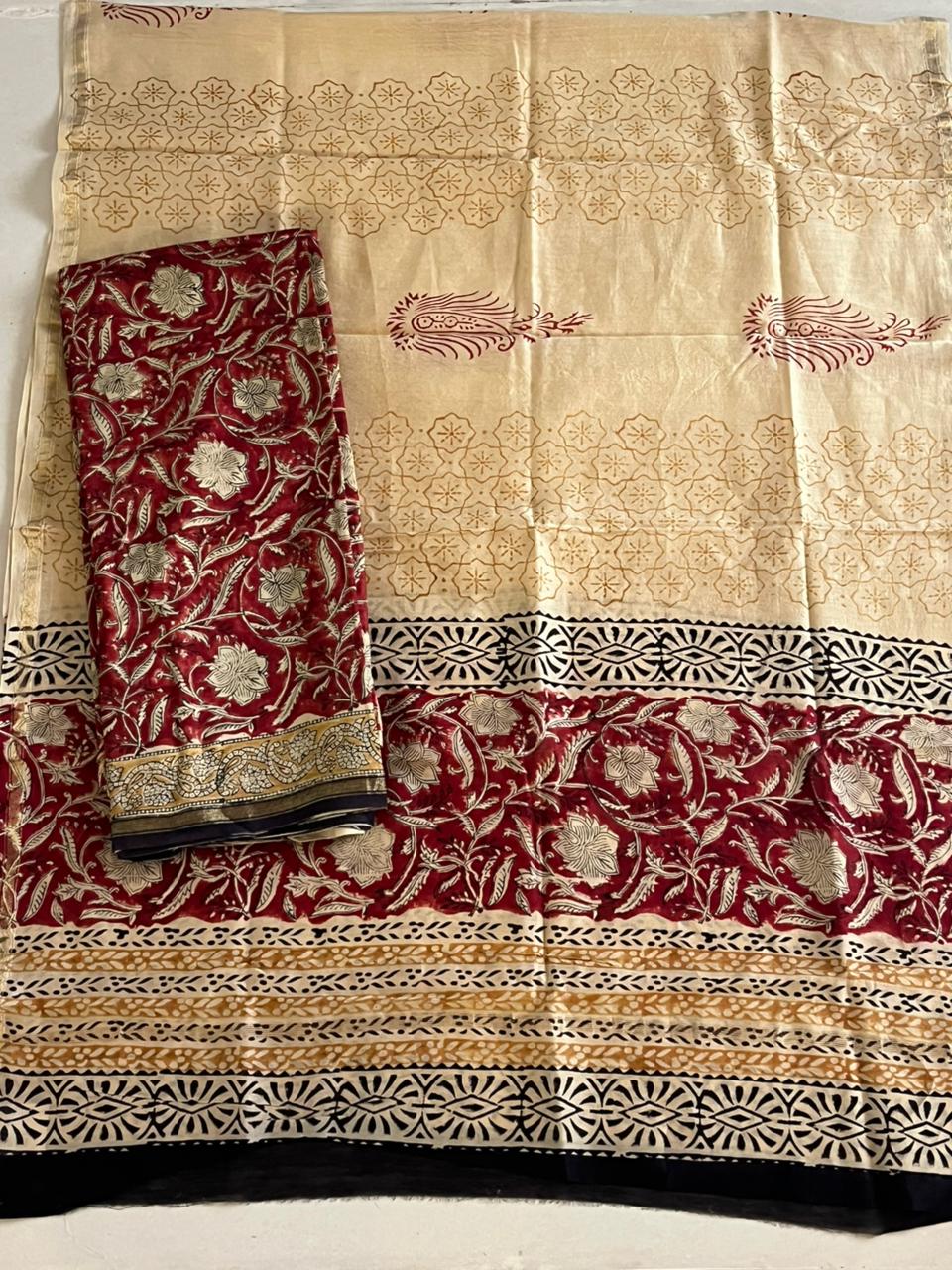 Chanderi Cotton Silk 3 piece Suit with Handblock print