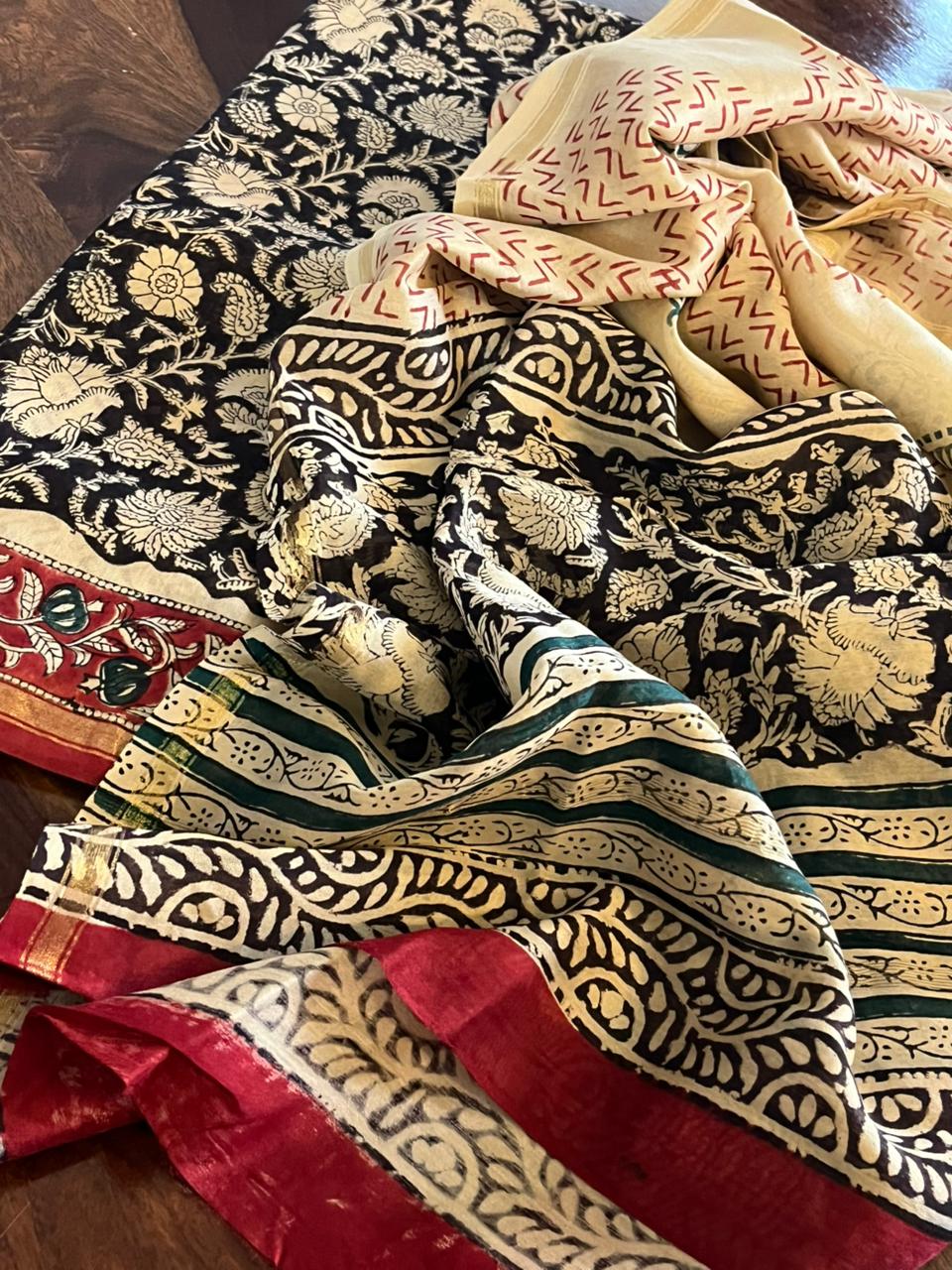 Chanderi Cotton Silk 3 piece Suit with Handblock print