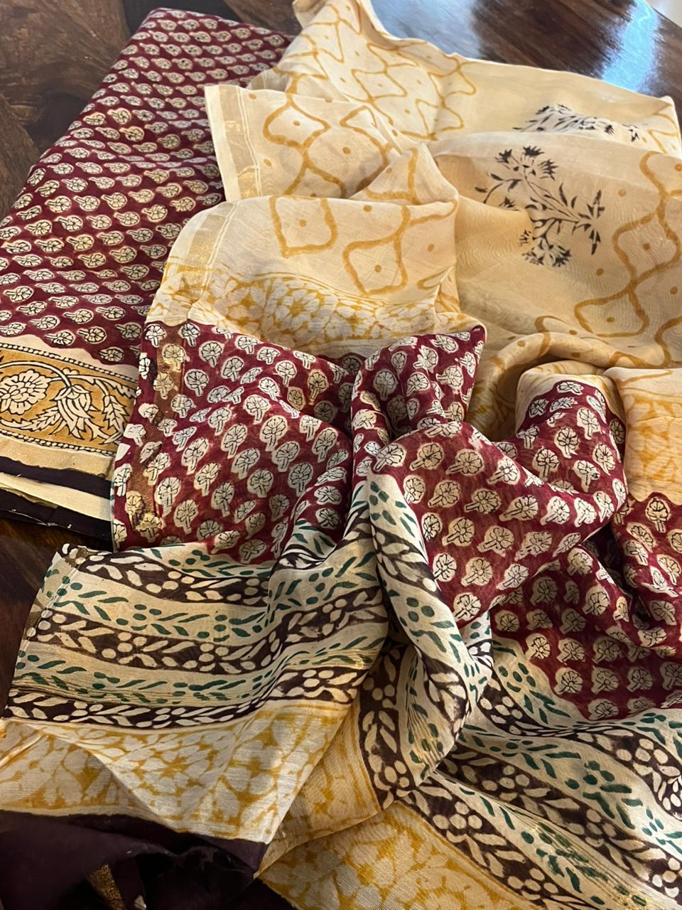 Chanderi Cotton Silk 3 piece Suit with Handblock print