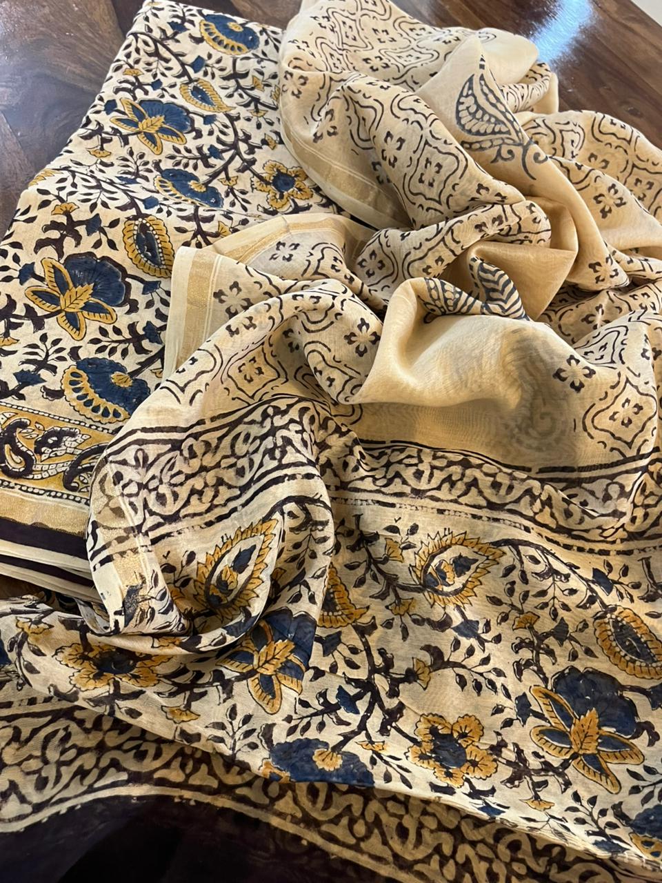 Chanderi Cotton Silk 3 piece Suit with Handblock print