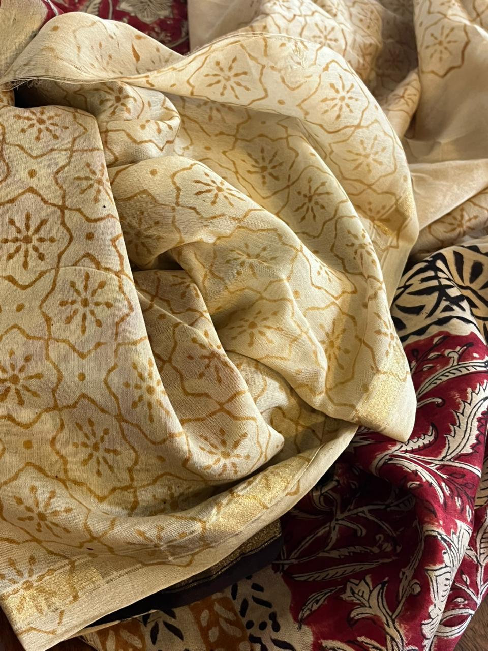 Chanderi Cotton Silk 3 piece Suit with Handblock print