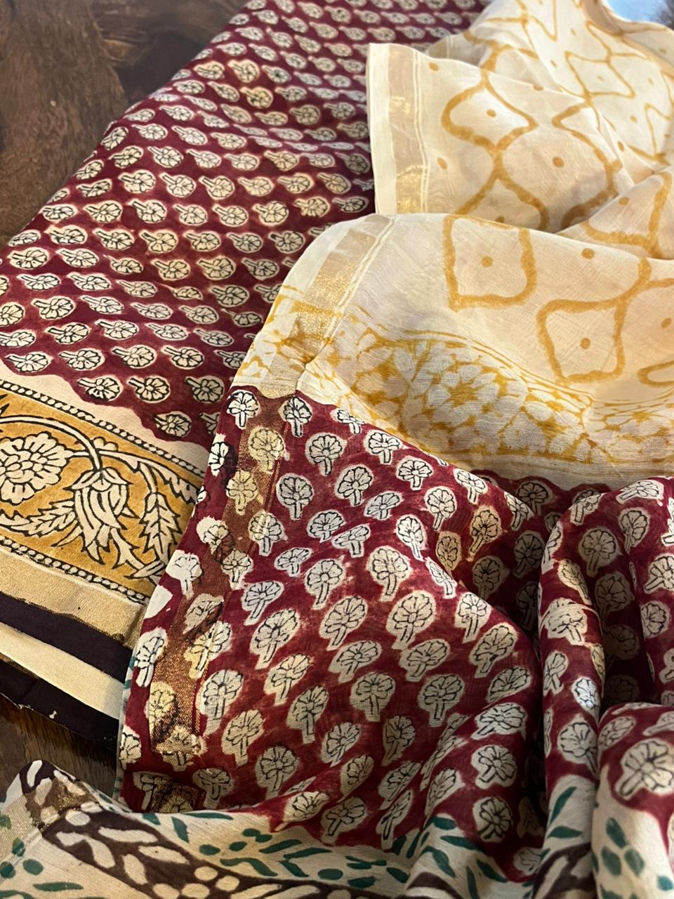 Chanderi Cotton Silk 3 piece Suit with Handblock print