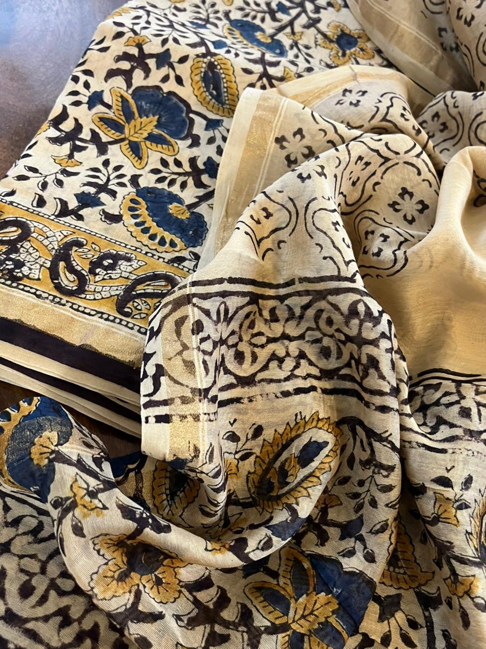 Chanderi Cotton Silk 3 piece Suit with Handblock print