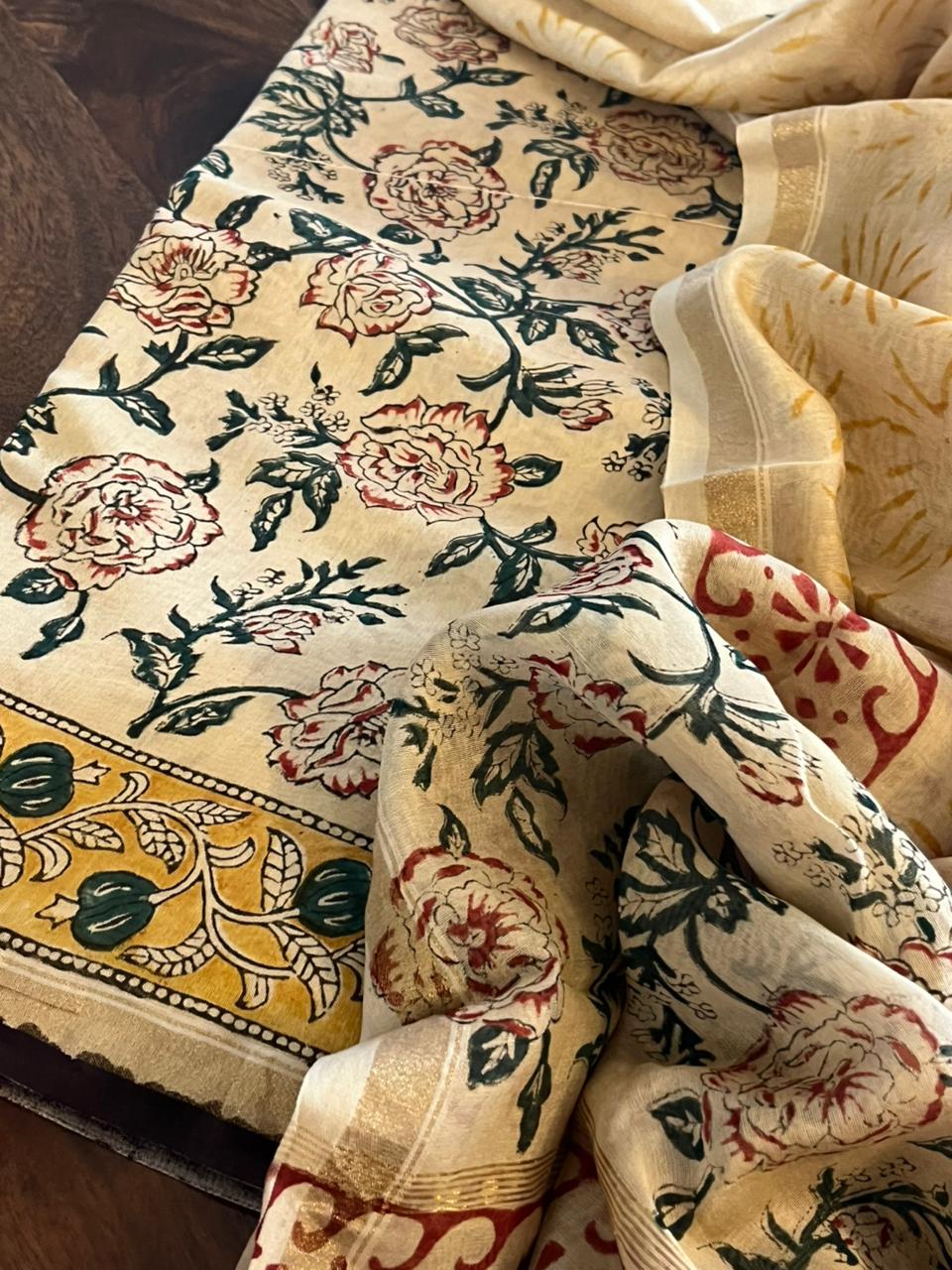 Chanderi Cotton Silk 3 piece Suit with Handblock print