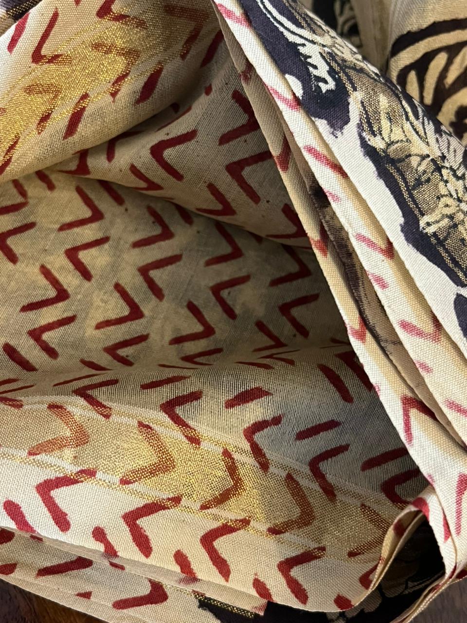 Chanderi Cotton Silk 3 piece Suit with Handblock print