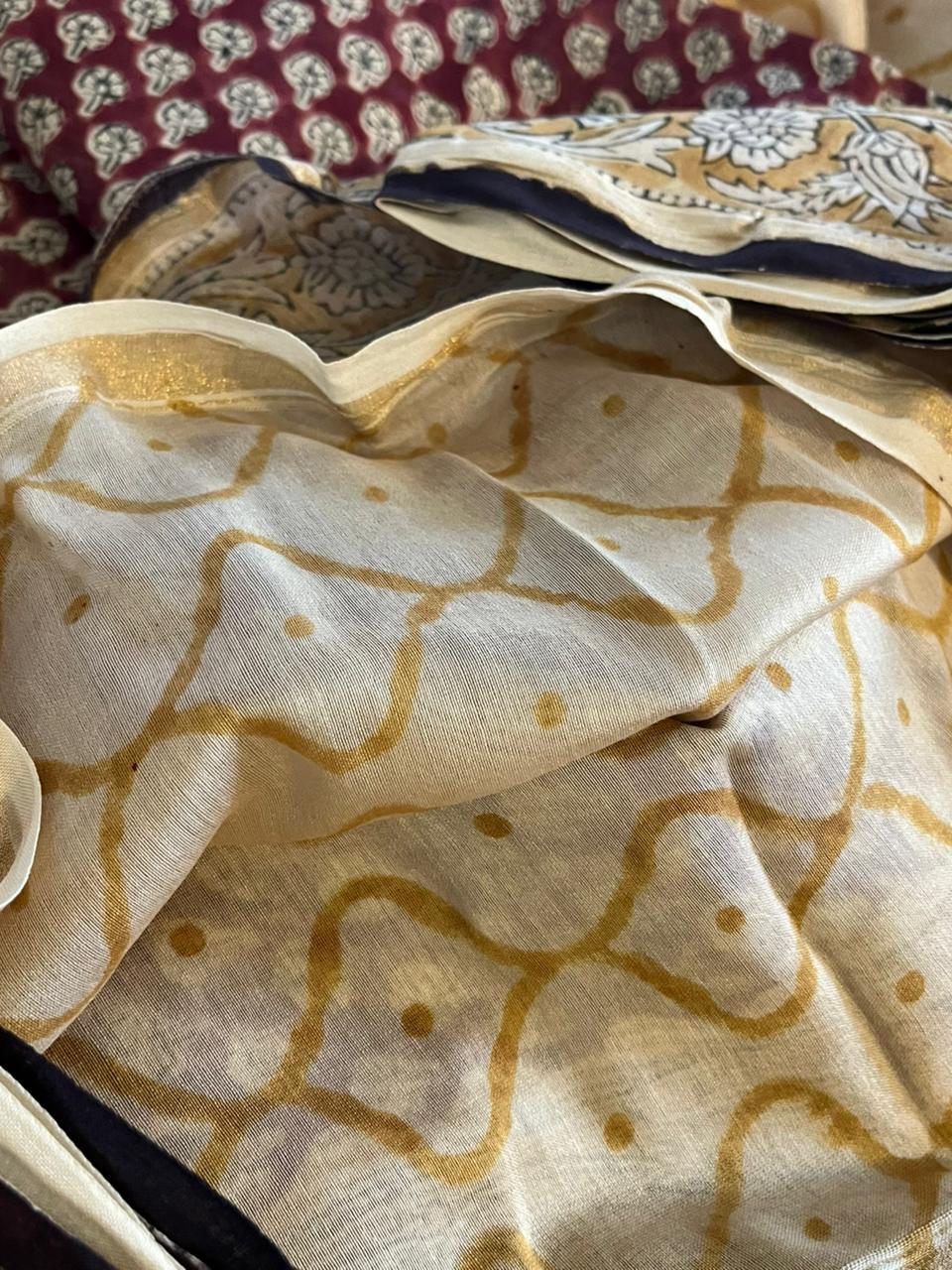 Chanderi Cotton Silk 3 piece Suit with Handblock print