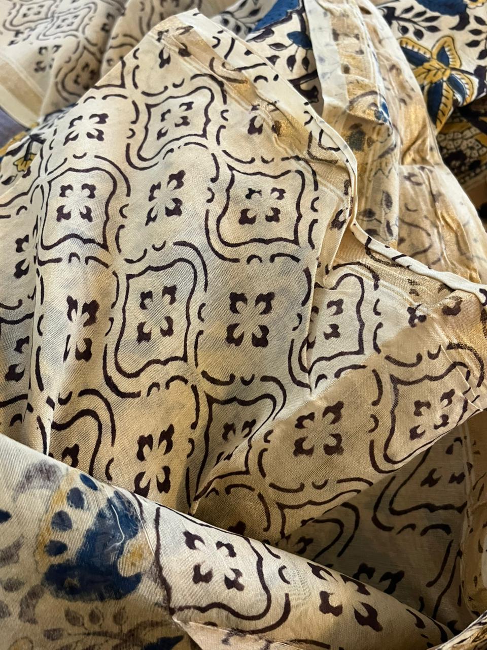 Chanderi Cotton Silk 3 piece Suit with Handblock print