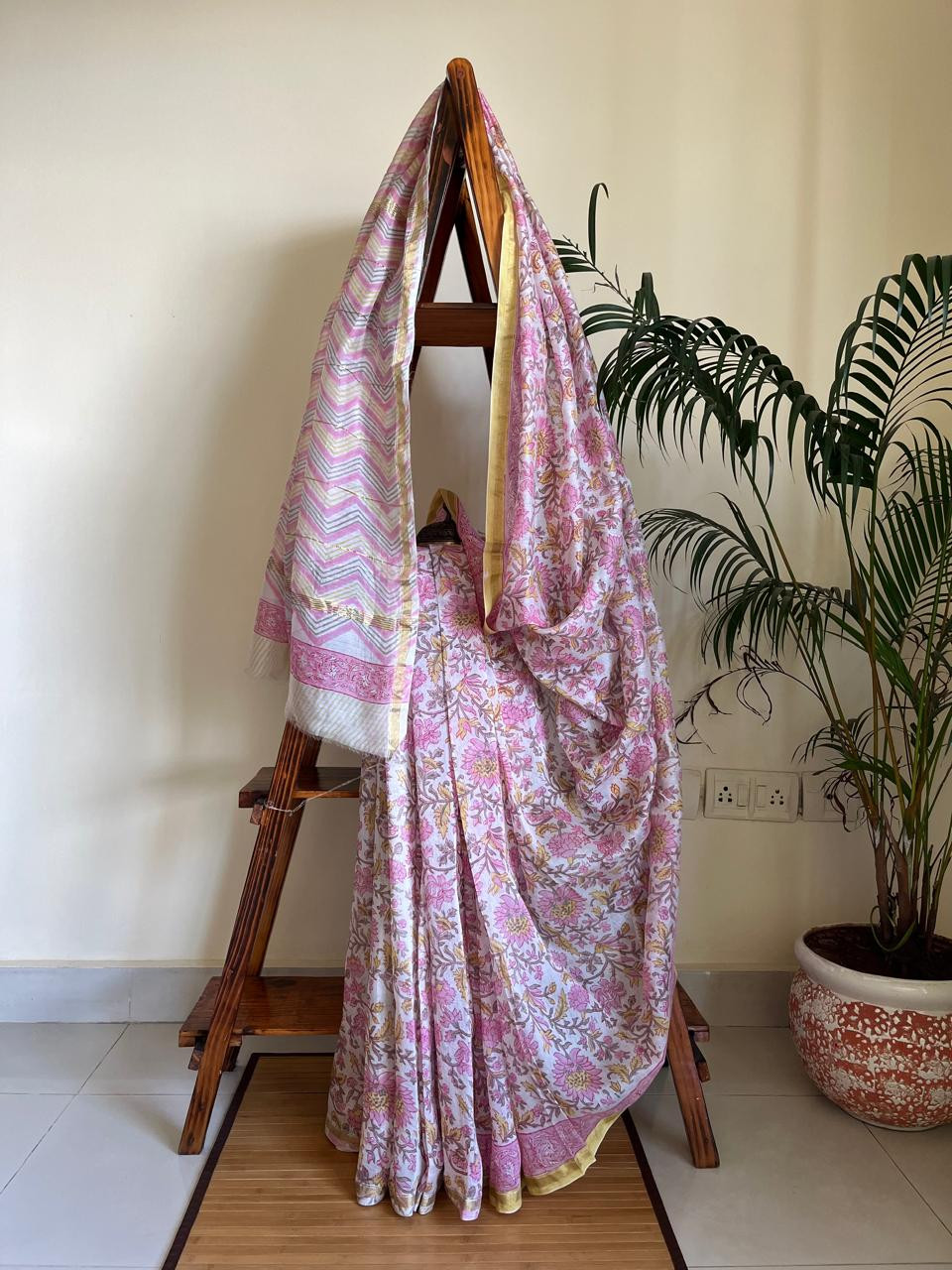 Chanderi Cotton Silk Saree with Handblock Print Saree