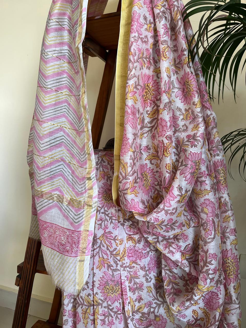 Chanderi Cotton Silk Saree with Handblock Print Saree