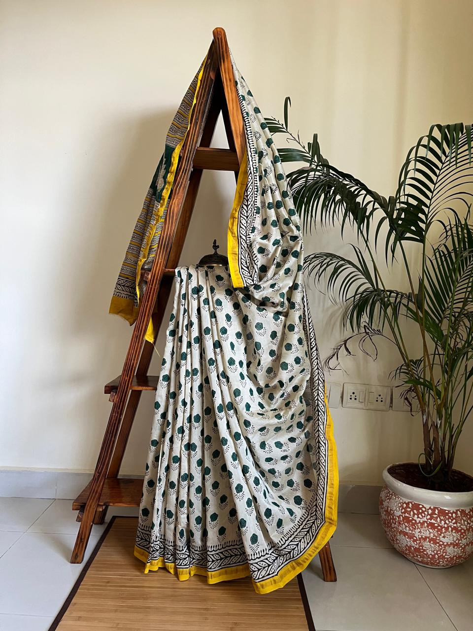 Chanderi Cotton Silk Saree with Handblock Print Saree