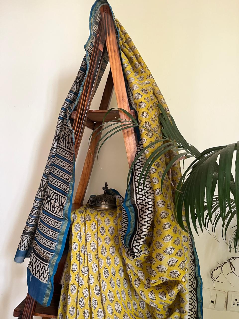 Chanderi Cotton Silk Saree with Handblock Print Saree