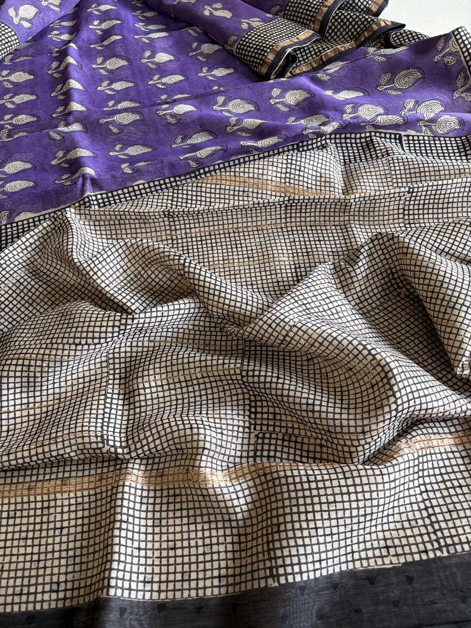 Chanderi Cotton Silk Saree with Handblock Print Saree