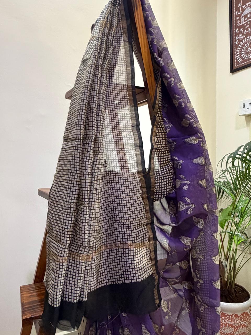 Chanderi Cotton Silk Saree with Handblock Print Saree