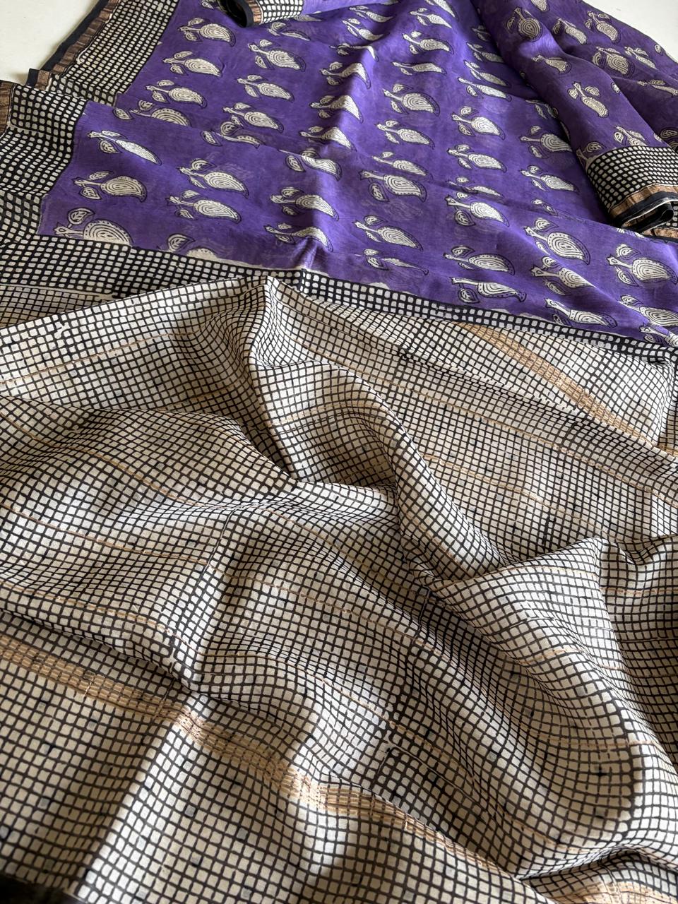 Chanderi Cotton Silk Saree with Handblock Print Saree