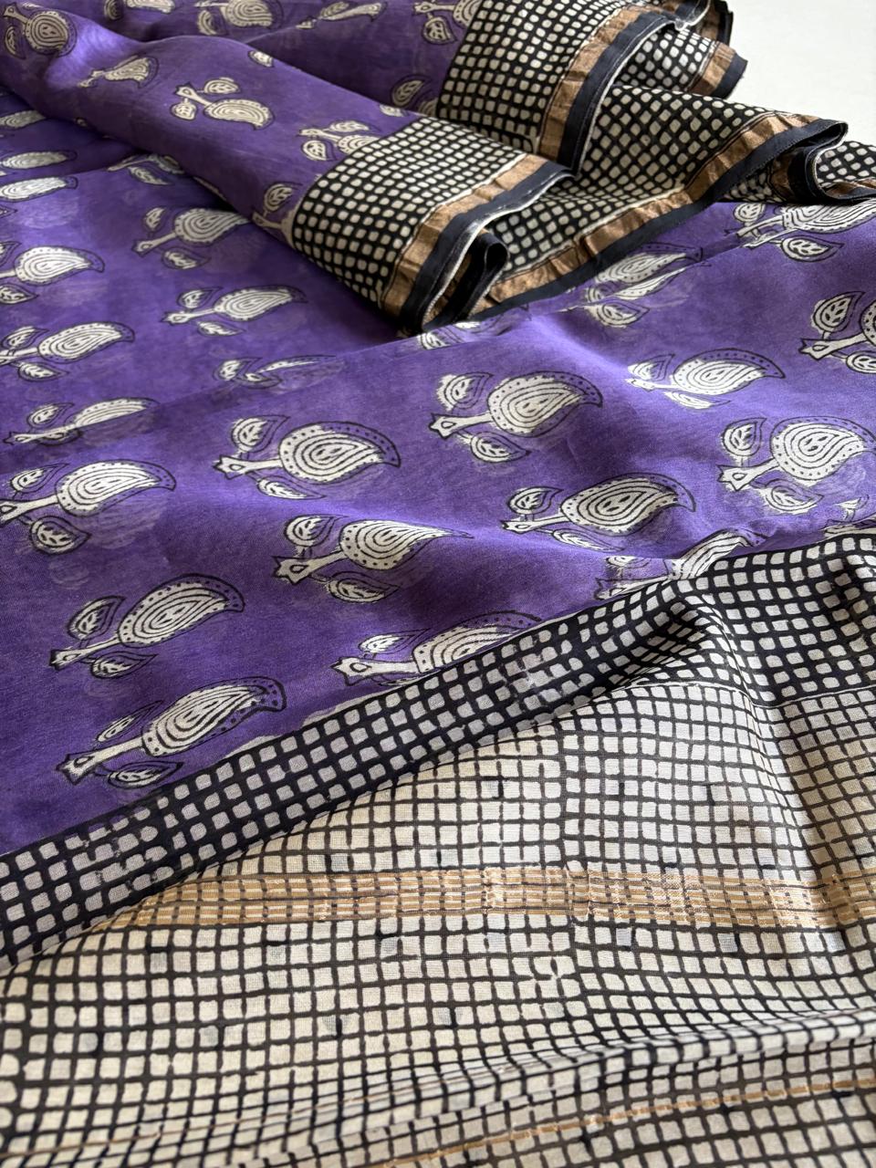 Chanderi Cotton Silk Saree with Handblock Print Saree