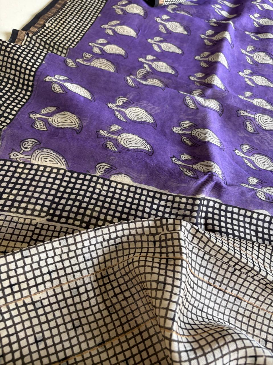 Chanderi Cotton Silk Saree with Handblock Print Saree
