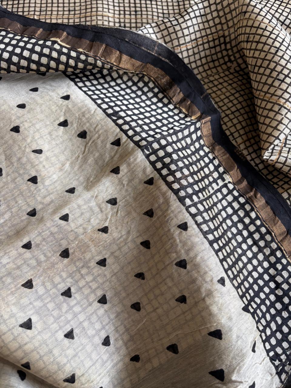 Chanderi Cotton Silk Saree with Handblock Print Saree