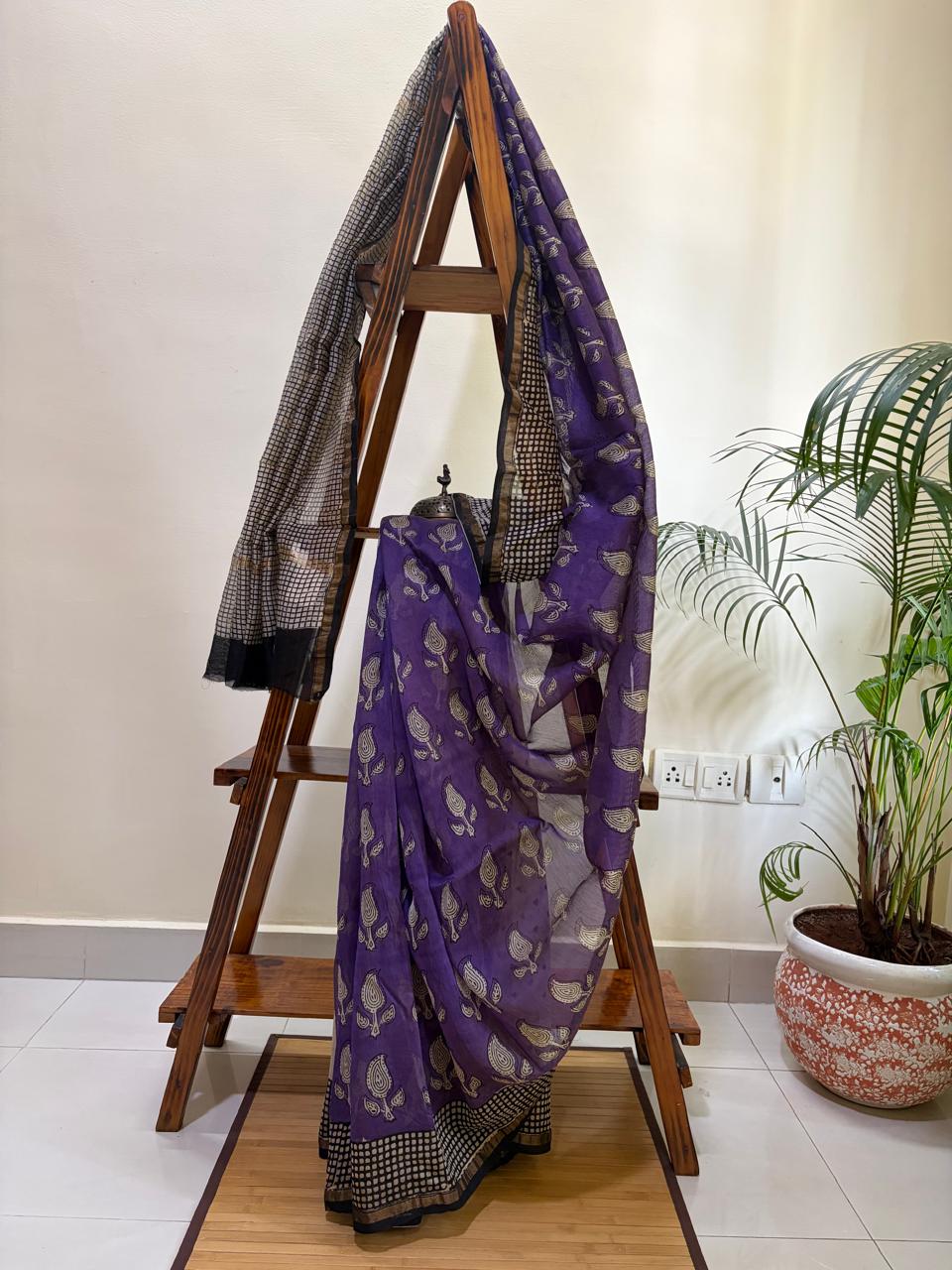 Chanderi Cotton Silk Saree with Handblock Print Saree