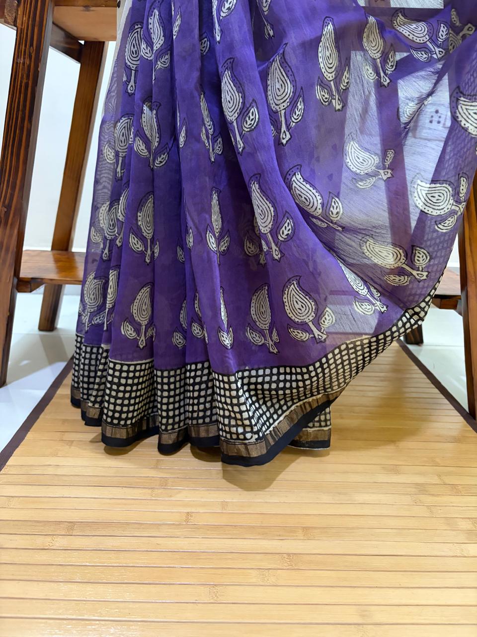 Chanderi Cotton Silk Saree with Handblock Print Saree