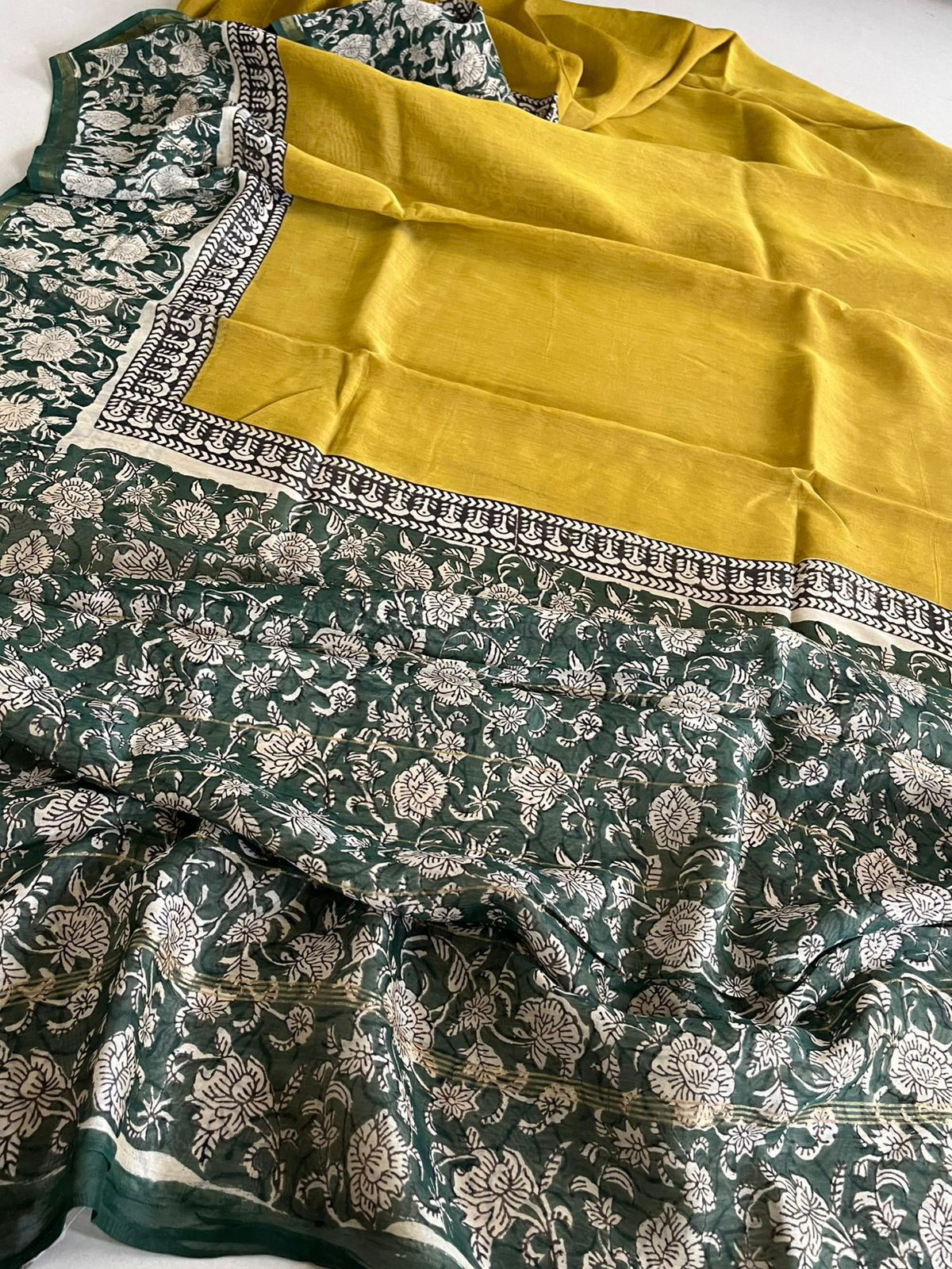 Chanderi Cotton Silk Saree with Handblock Print Saree
