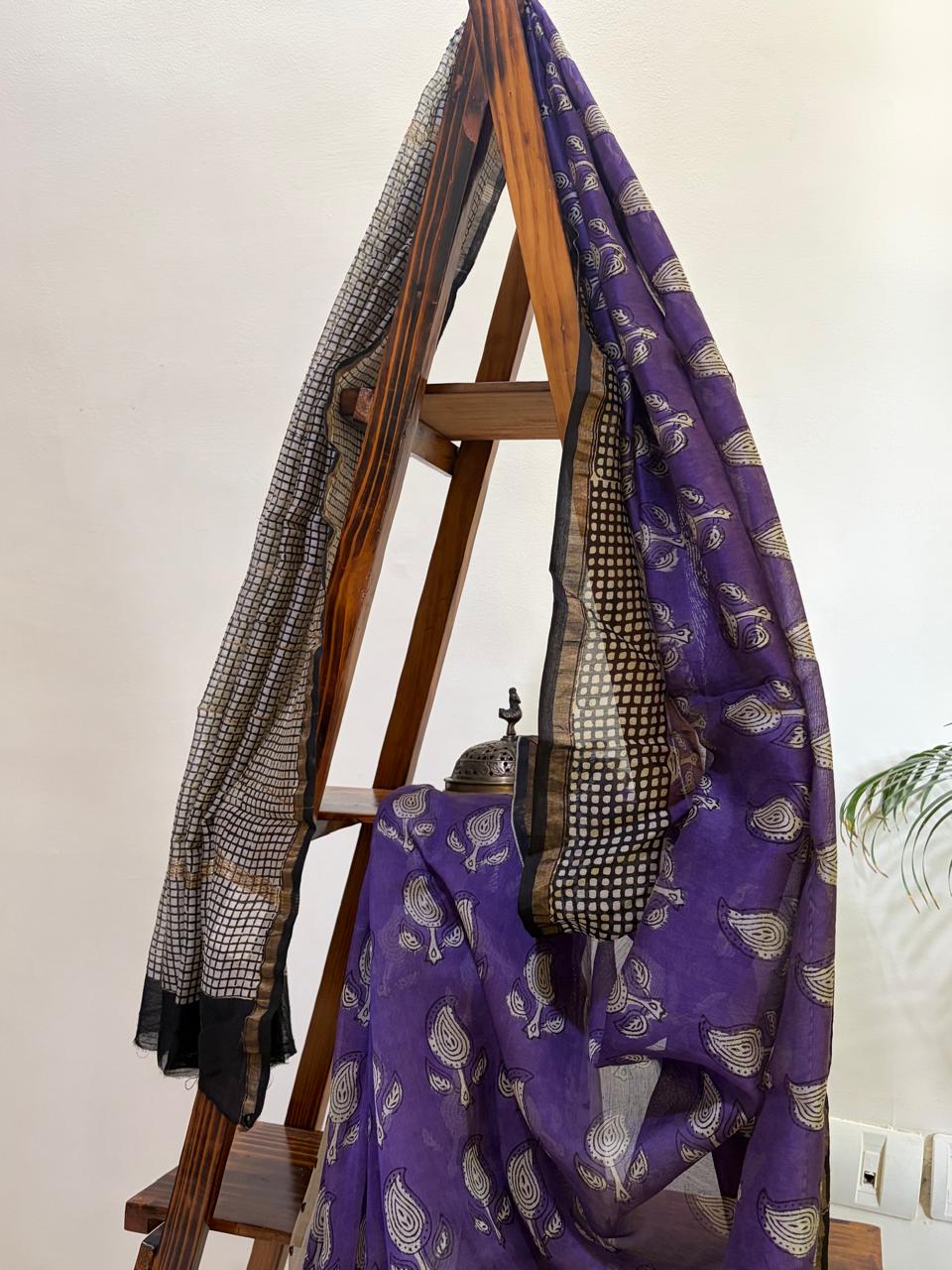 Chanderi Cotton Silk Saree with Handblock Print Saree