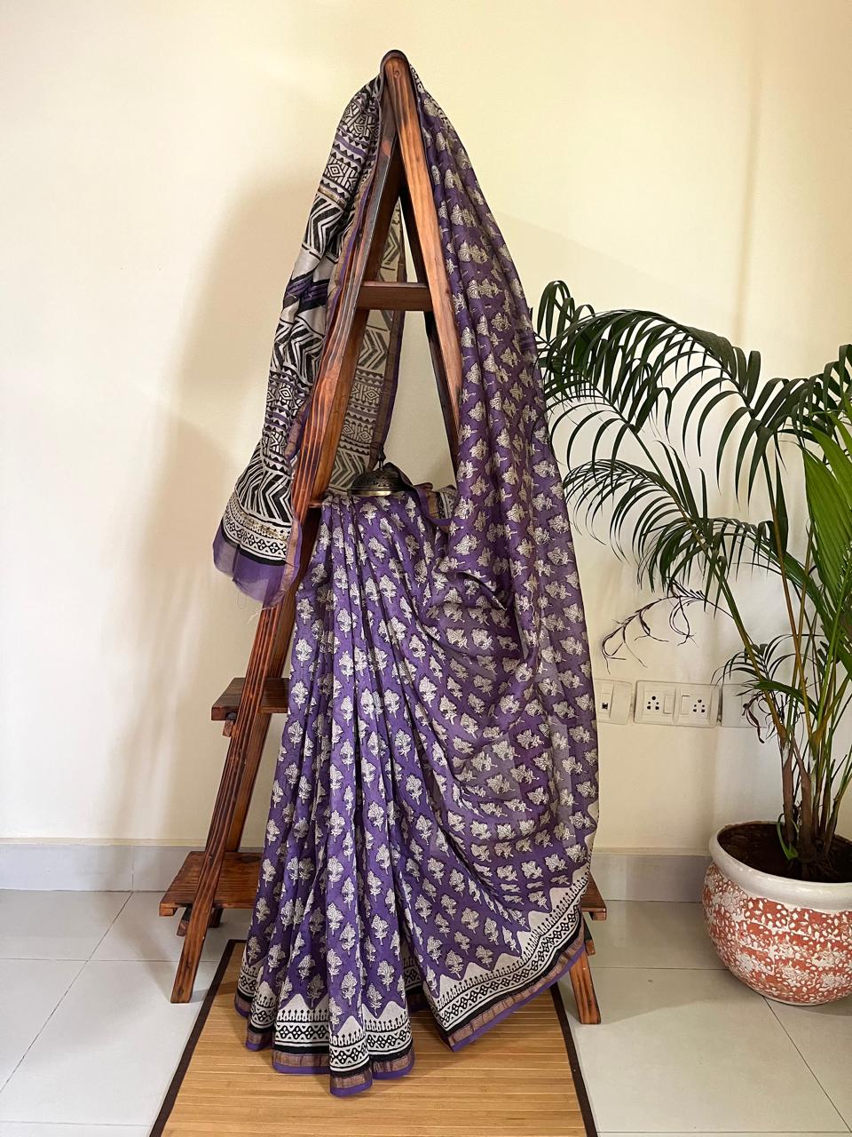 Chanderi Cotton Silk Saree with Handblock Print Saree