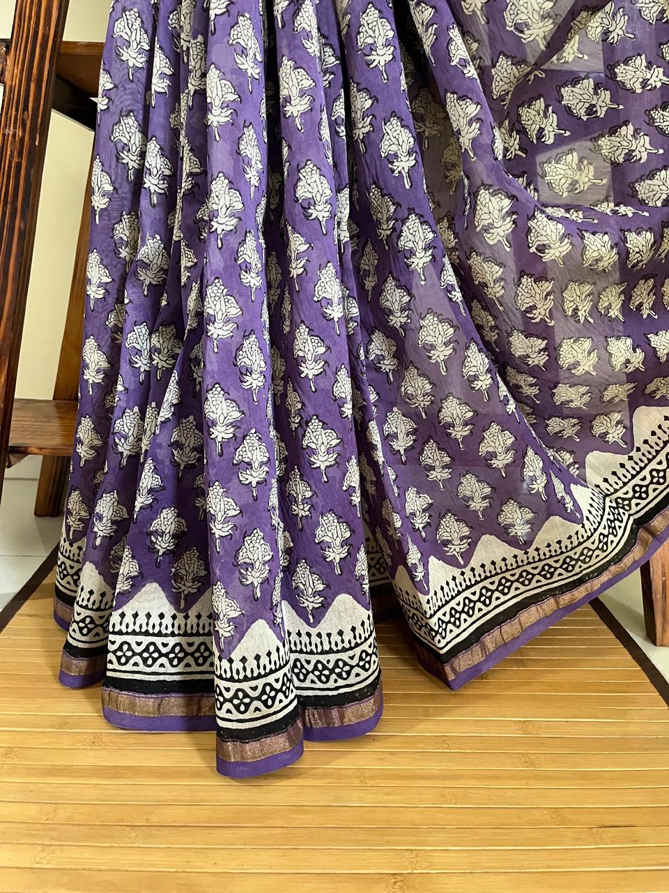 Chanderi Cotton Silk Saree with Handblock Print Saree