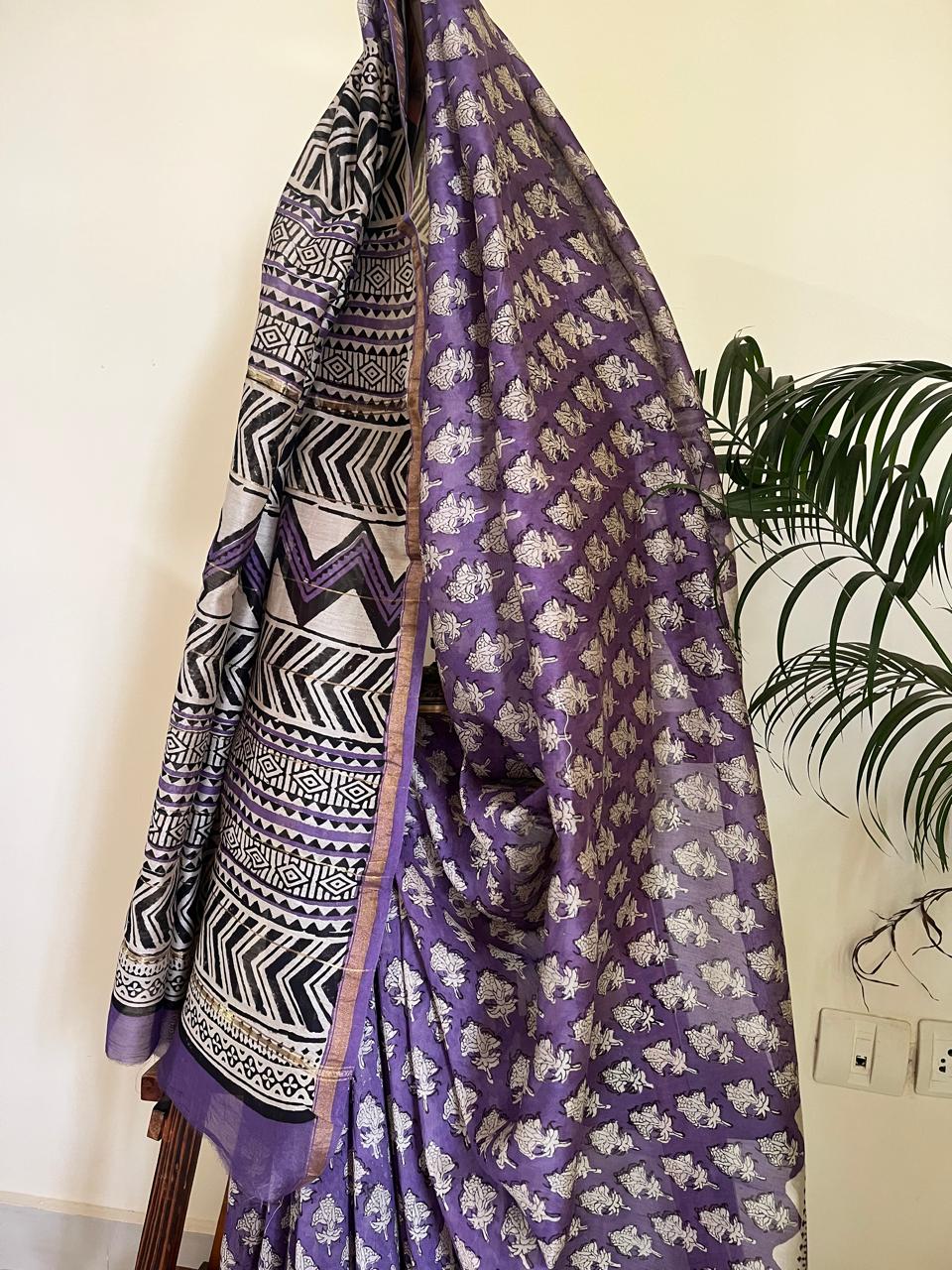 Chanderi Cotton Silk Saree with Handblock Print Saree