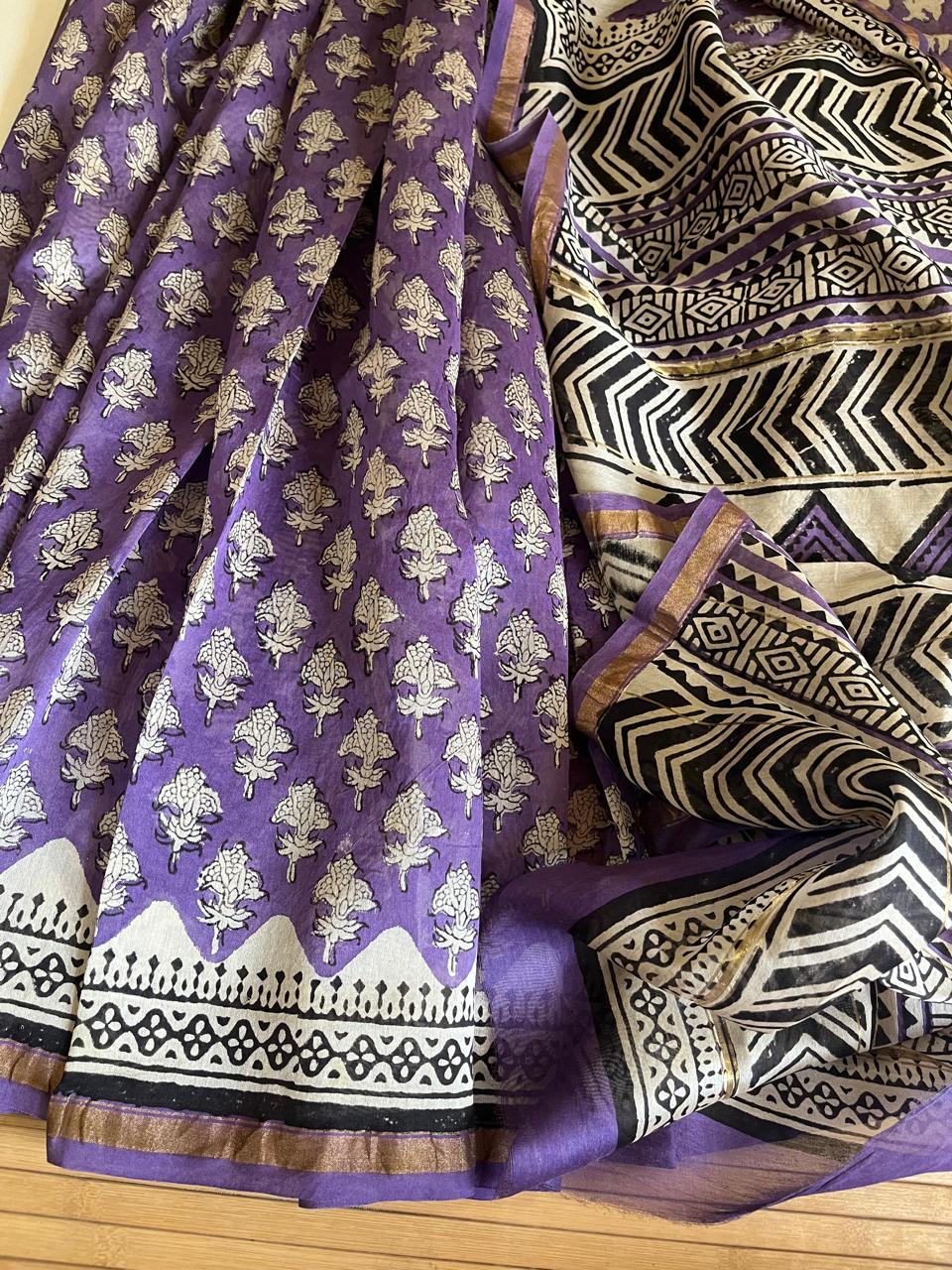 Chanderi Cotton Silk Saree with Handblock Print Saree
