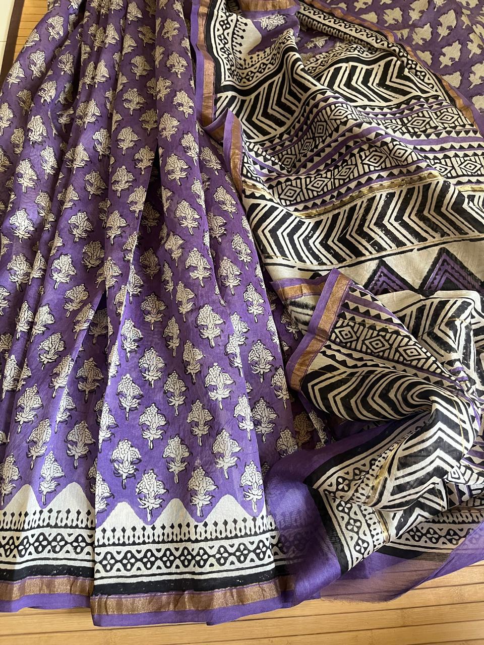 Chanderi Cotton Silk Saree with Handblock Print Saree