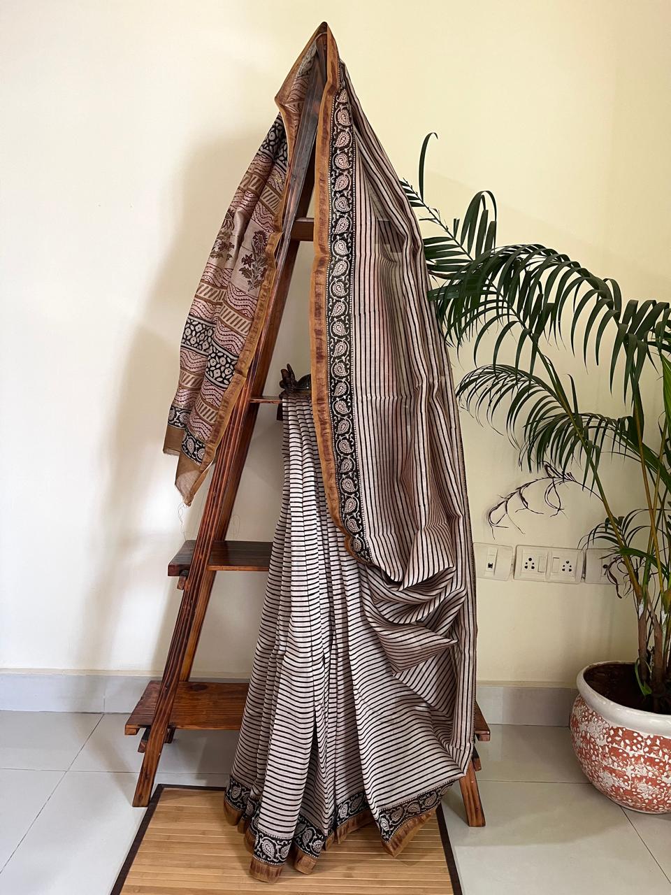 Chanderi Cotton Silk Saree with Handblock Print Saree