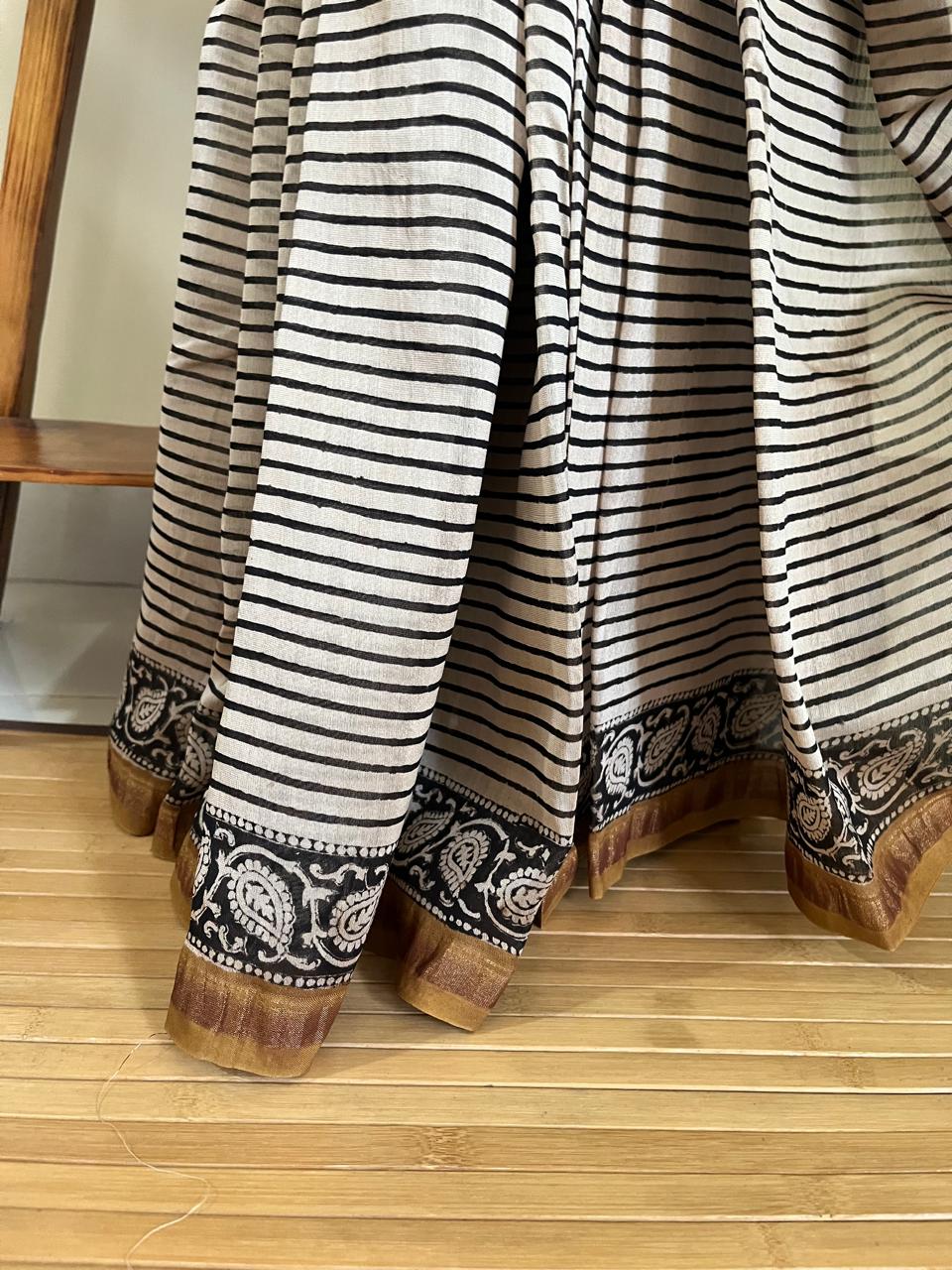 Chanderi Cotton Silk Saree with Handblock Print Saree