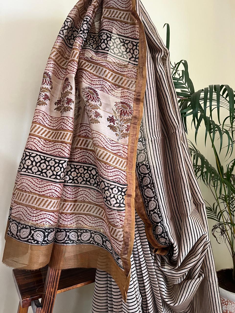 Chanderi Cotton Silk Saree with Handblock Print Saree