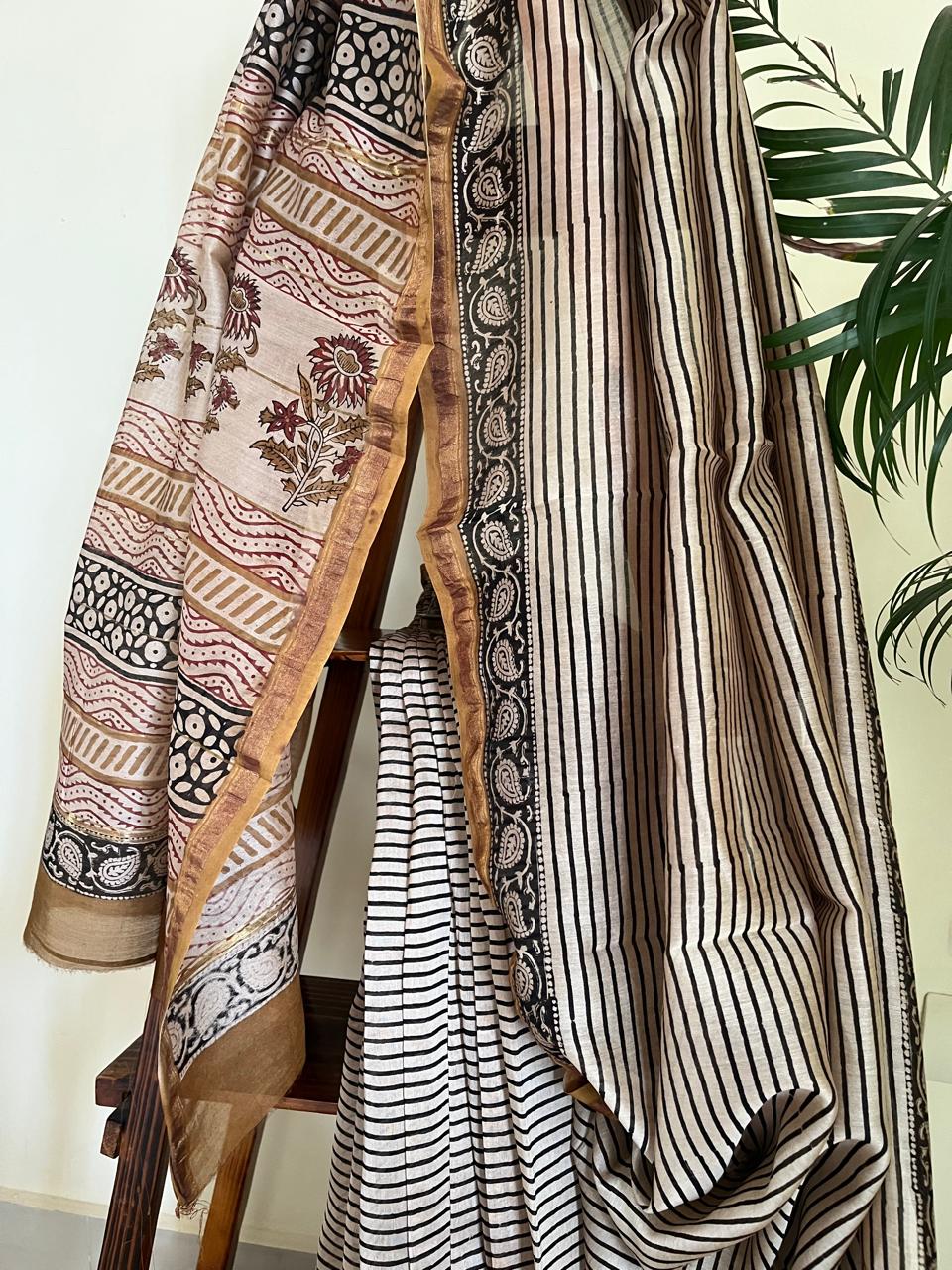 Chanderi Cotton Silk Saree with Handblock Print Saree