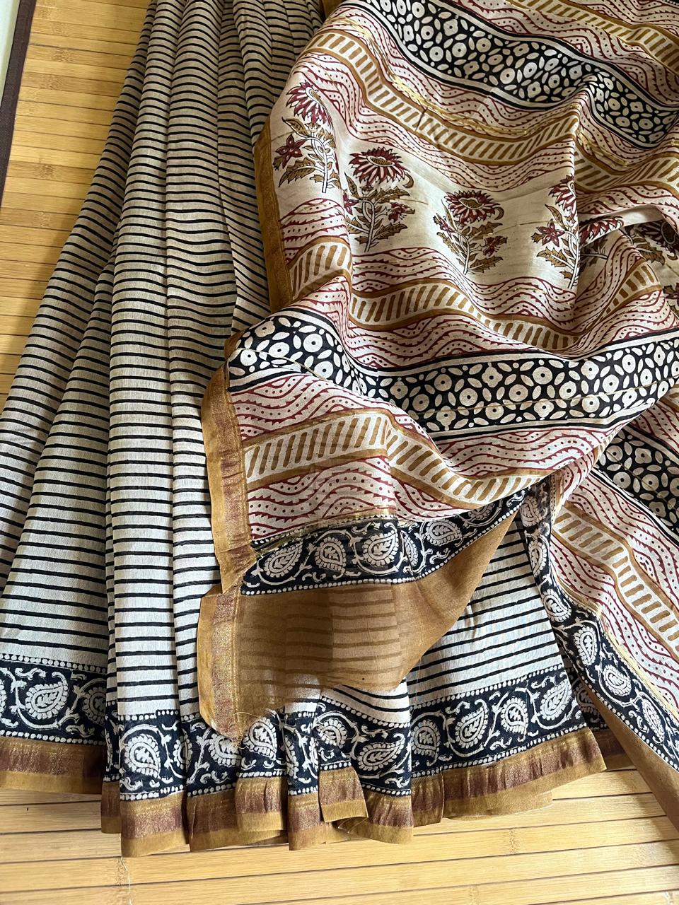 Chanderi Cotton Silk Saree with Handblock Print Saree