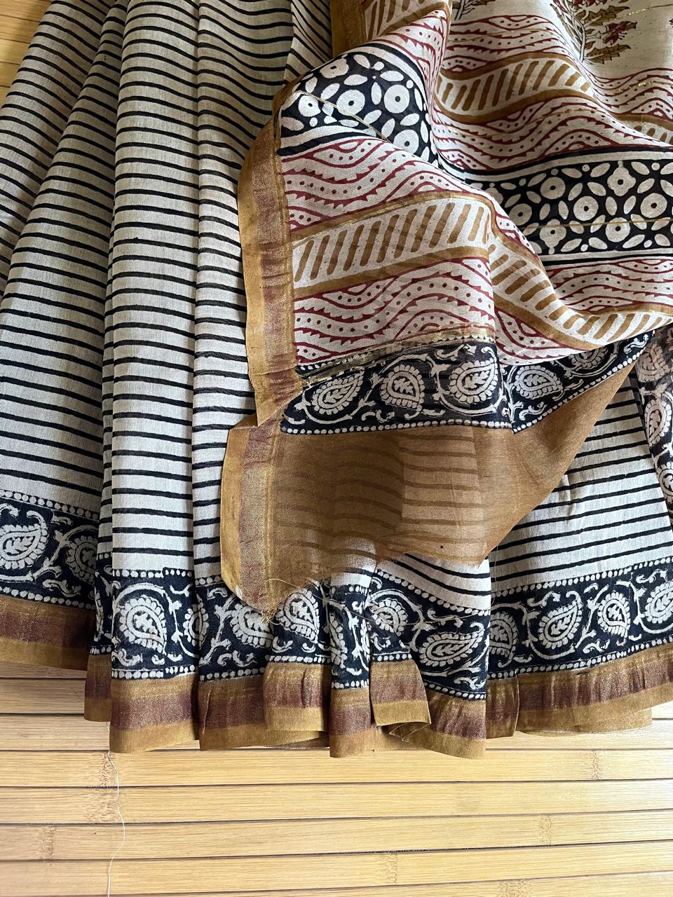 Chanderi Cotton Silk Saree with Handblock Print Saree