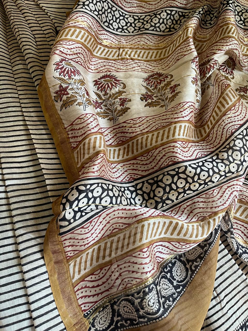 Chanderi Cotton Silk Saree with Handblock Print Saree