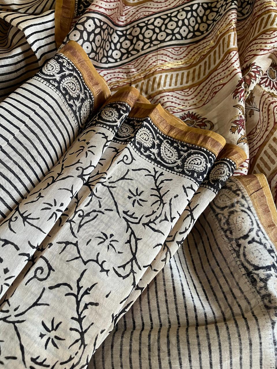 Chanderi Cotton Silk Saree with Handblock Print Saree