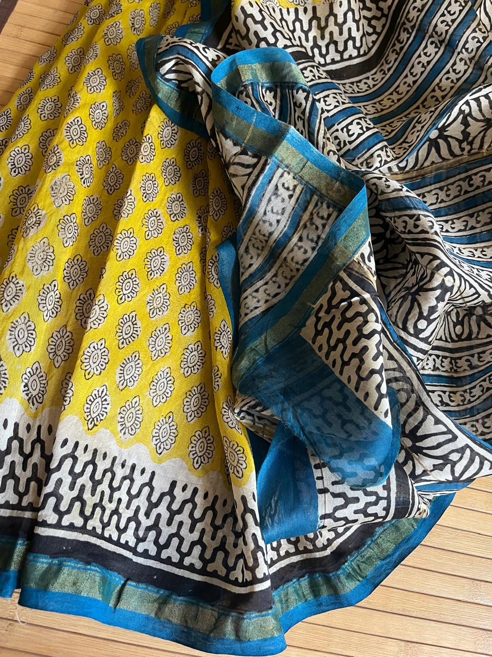 Chanderi Cotton Silk Saree with Handblock Print Saree