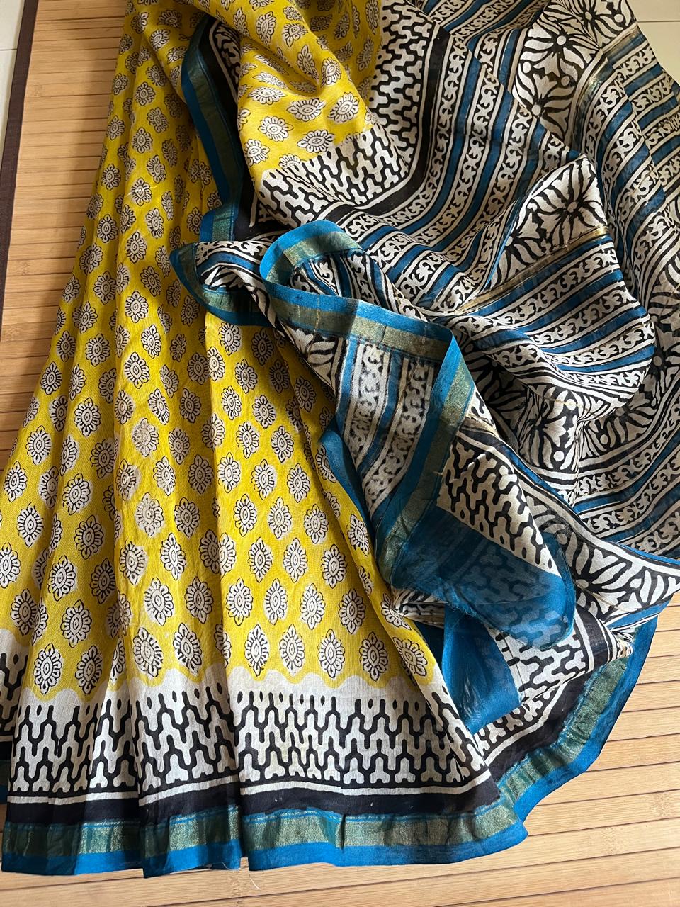 Chanderi Cotton Silk Saree with Handblock Print Saree