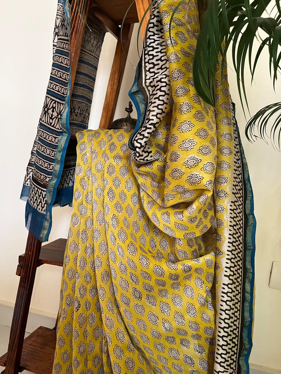 Chanderi Cotton Silk Saree with Handblock Print Saree