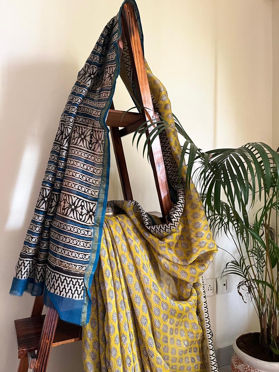 Chanderi Cotton Silk Saree with Handblock Print Saree
