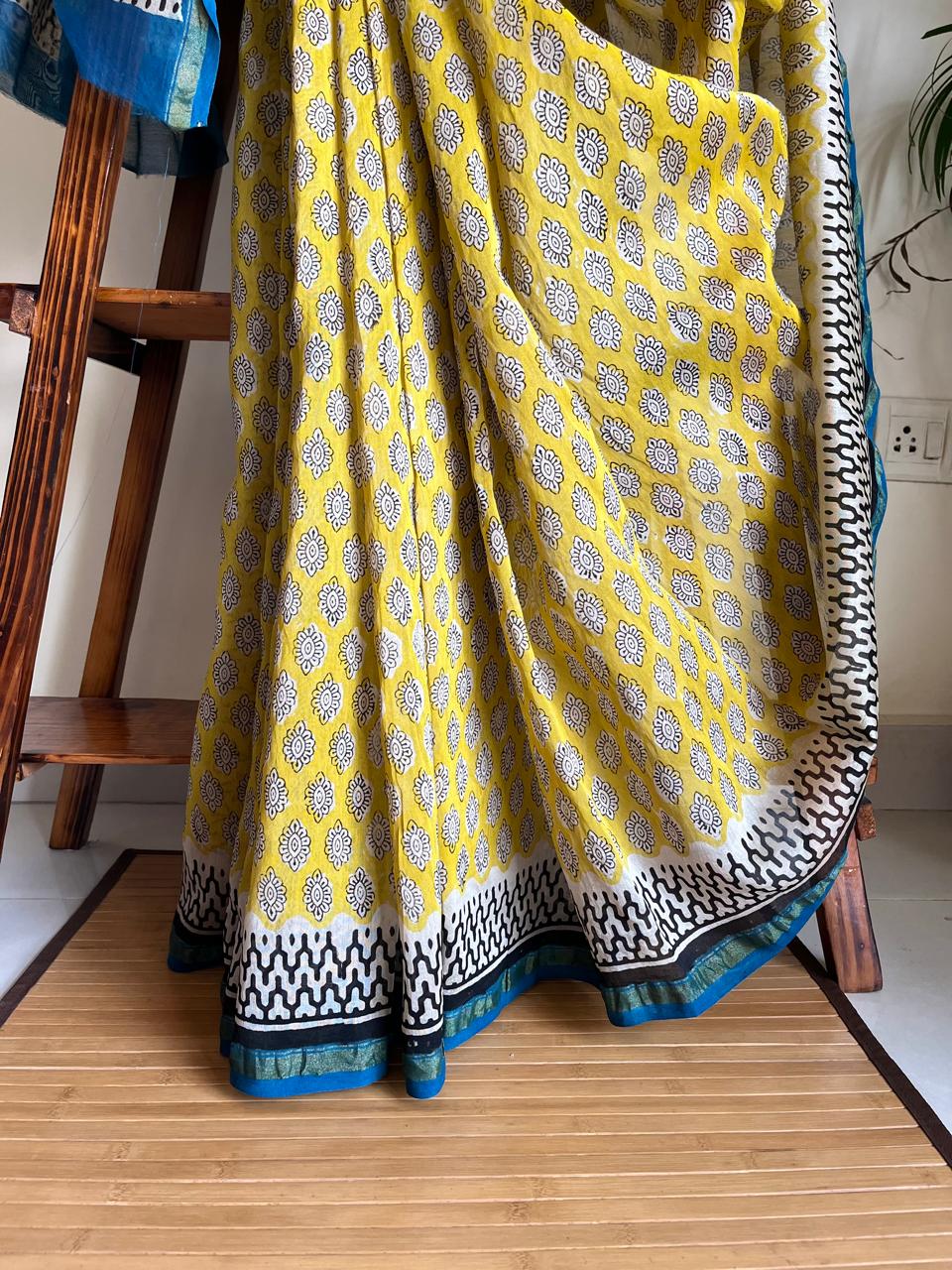 Chanderi Cotton Silk Saree with Handblock Print Saree